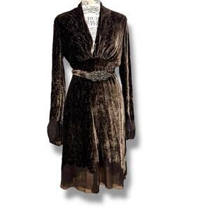Eli Tahari Size 4 Brown Laser Cut Silk Blend Velvet Dress Fairy Whimsy Goth